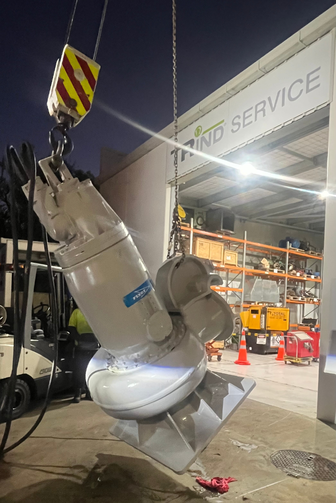 Fully refurbished Flygt pump prepared for transport to Tahuna plant